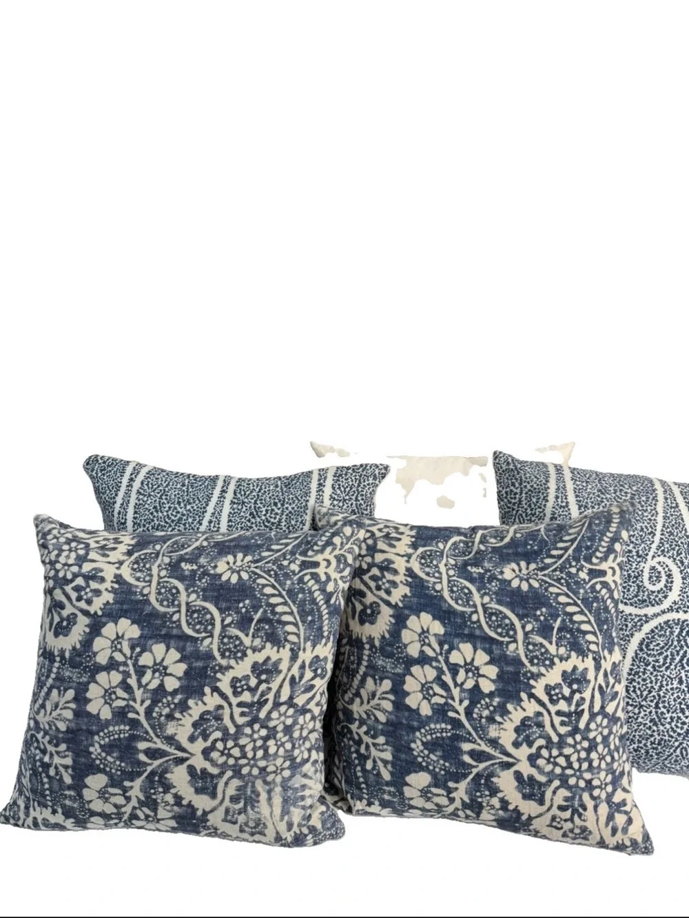 Pottery Barn Pillow 20x20 Blue Floral Cotton Linen Feather Blend Boho Set Lot 5